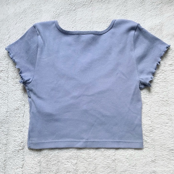 Ribbed Lettuce Edge Ruched Top in Periwinkle - Picture 2 of 5